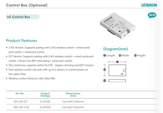 Smart LED-Treiber, Konstantspannung, 100-277V, Netzteil, Schrank, Möbel, globaler LED-Treiber, Optionale IoT-Steuerbox kann gedimmt und die Farbe geändert werden