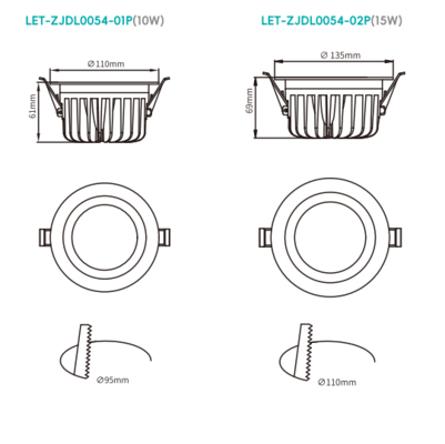 IP23 Wasserdichtes Ableuchtungslicht mit Eintrittsspannung:220V-240V Größe:110*61mm/135*69mm Ausschnitt:95mm/110mm CRI≥92 Farbtoleranz≤4SDCM CCT:2700K/3000K/3500K/4000K/5000K