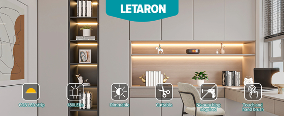 LETARON COB LED Strip Light 24V LED Tape Light,480 Stück/M LEDs,Superhell High Lumen 3000K Warm White 3m,Dimmbar mit 3M Tape,30W UL Stromversorgung,Touch Switch für Schlafzimmer, Zuhause,Küche DIY