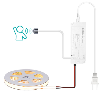 LETARON COB LED Streifenlicht 24V LED-Bandlicht, 480 LEDs/M, superhelles High Lumen 3000K Warmweiß 3m, dimmbar mit 3M Klebeband, 30W UL Netzteil, PIR-SCHALTER für Schlafzimmer, Zuhause, Küche DIY