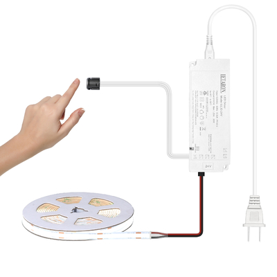 LETARON COB LED Streifenlicht 24V LED-Bandlicht, 480 LEDs/M, Superhelles High Lumen 6000K Weiß 3m, Dimmbar mit 3M Klebeband, 30W UL Netzteil, TOUCH SCHALTER für Schlafzimmer, Zuhause, Küche DIY