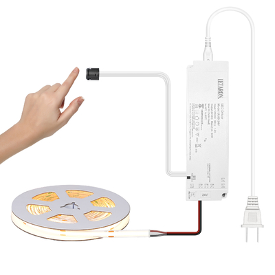 LETARON COB LED Streifenlicht 24V LED Tape Light, 480 Stück/M LEDs,Superhell High Lumen 3000K Warm Weiß 5m,Dimmbar mit 5M Tape,60W UL Stromversorgung,Touch SWITH für Schlafzimmer, Zuhause,Küche DIY